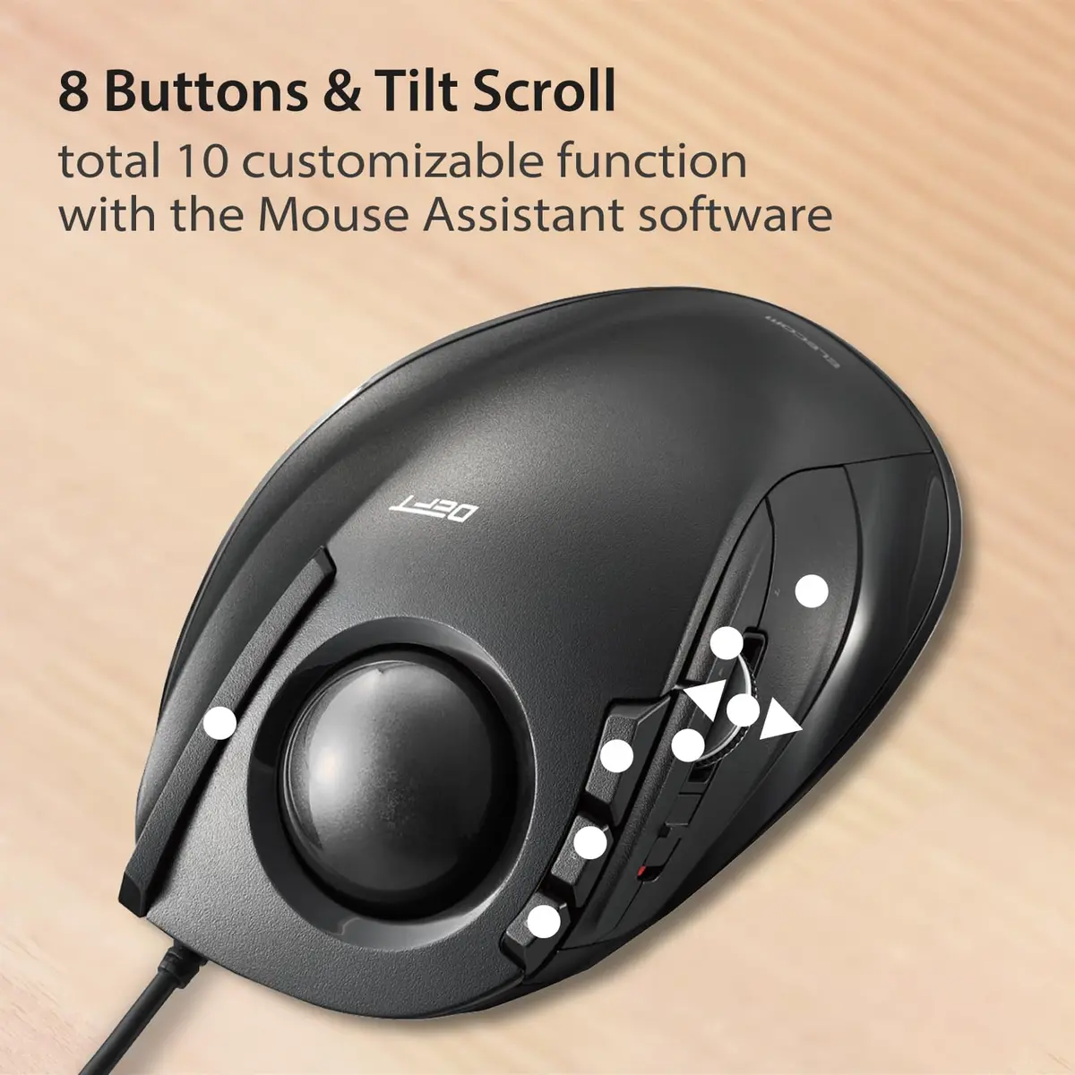 ELECOM DEFT Trackball Mouse Wired Finger Control 8-Button Function 94.7mm x 124.4mm x 47.9mm - view 5