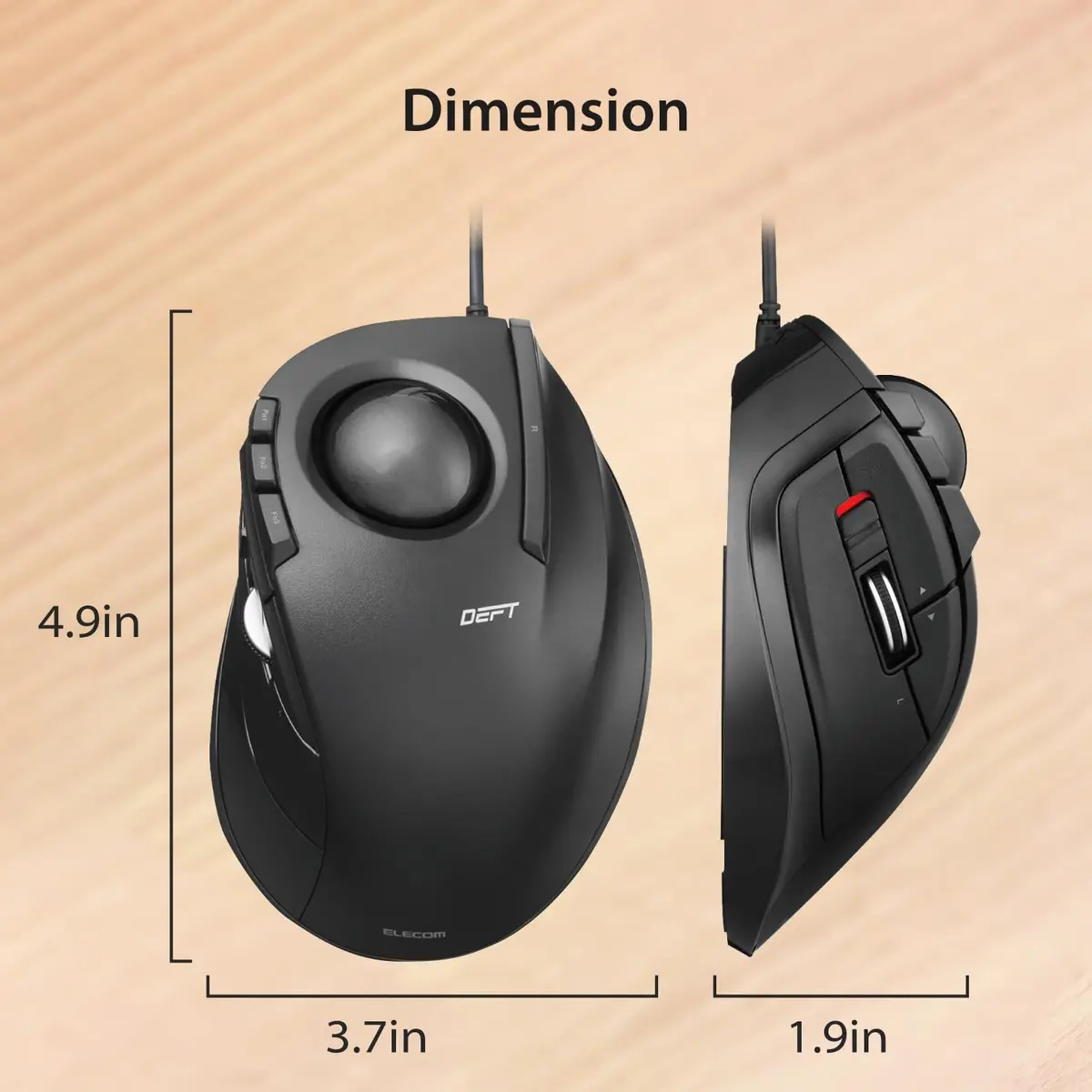 ELECOM DEFT Trackball Mouse Wired Finger Control 8-Button Function 94.7mm x 124.4mm x 47.9mm - view 7