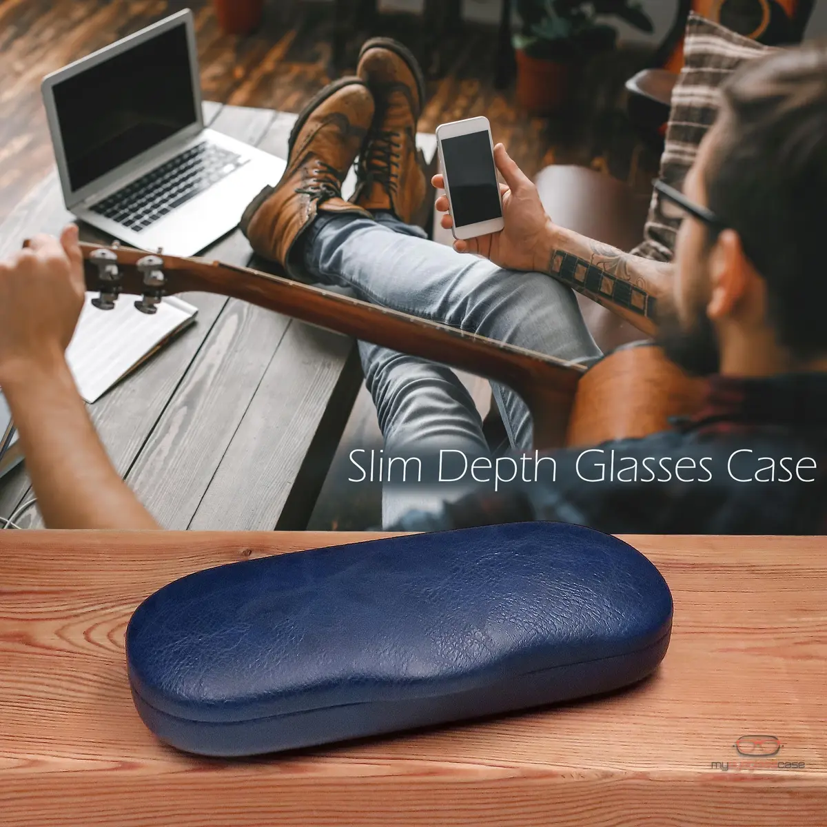 MyEyeglassCase Men Hard Eyeglass Case | Slim Navy Blue Shell for Small to Medium Frames - view 2