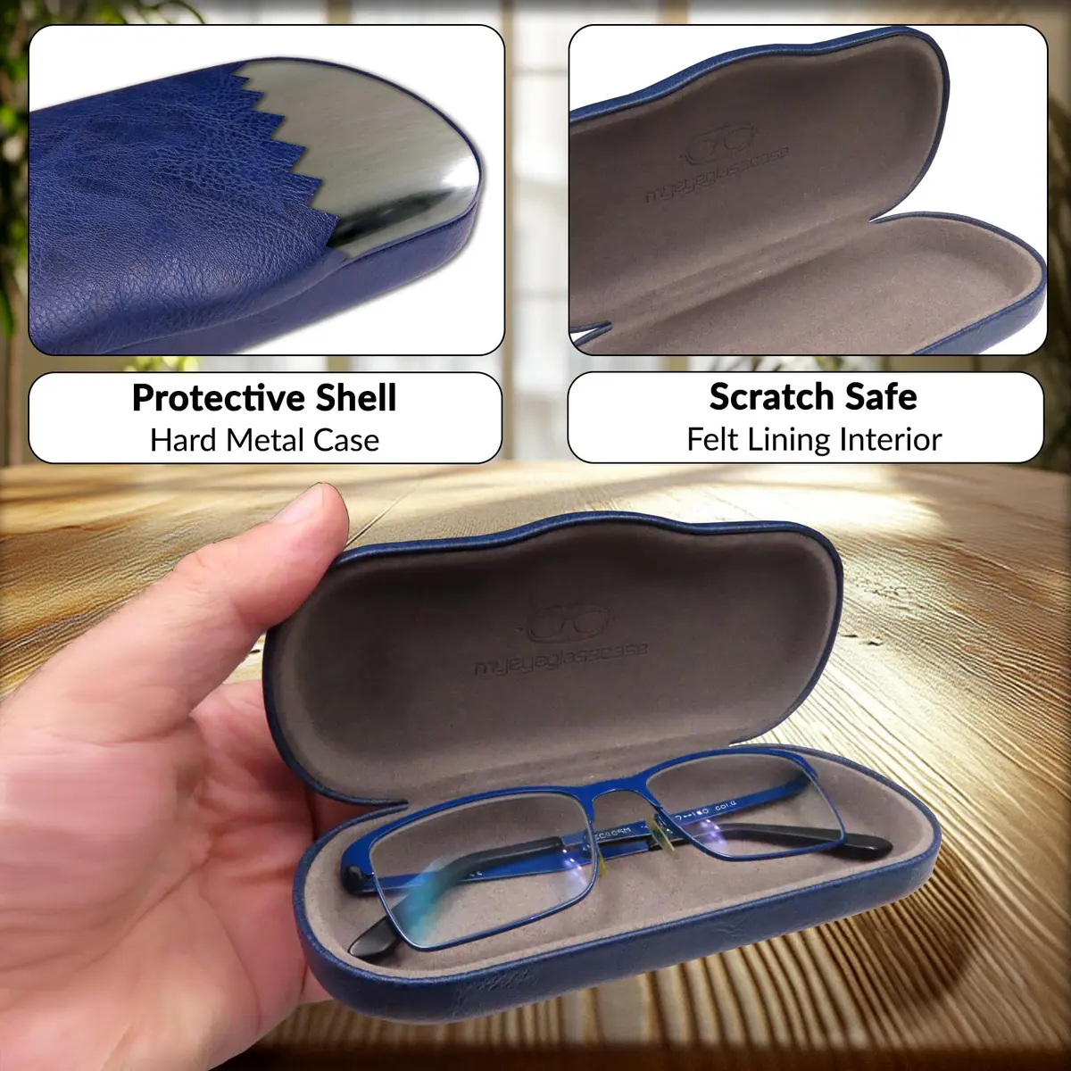 MyEyeglassCase Men Hard Eyeglass Case | Slim Navy Blue Shell for Small to Medium Frames - view 3