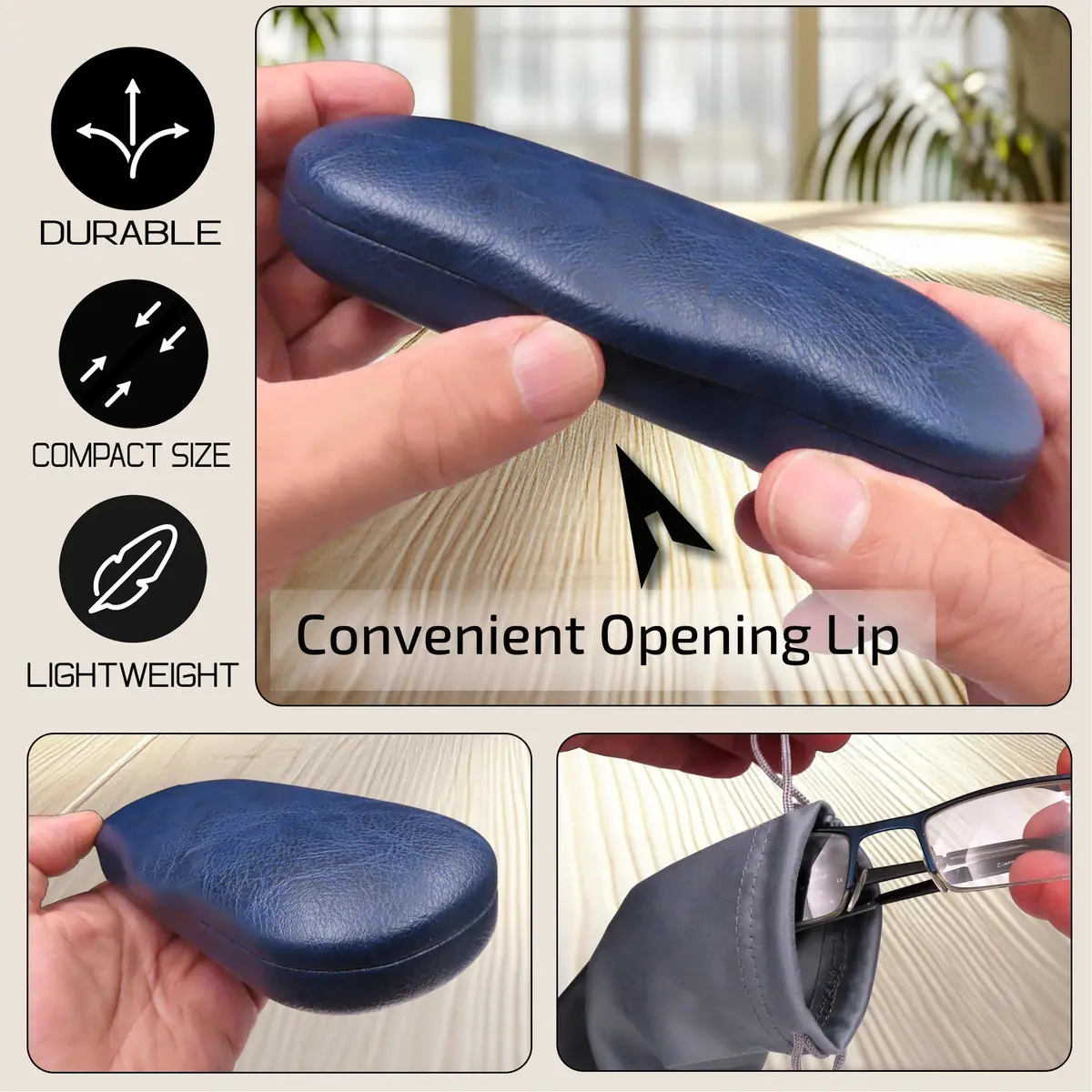 MyEyeglassCase Men Hard Eyeglass Case | Slim Navy Blue Shell for Small to Medium Frames - view 4