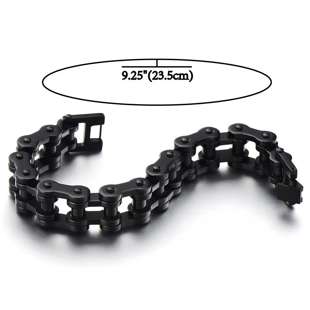 COOLSTEELANDBEYOND Masculine Mens Black Bike Chain Bracelet of Stainless Steel High Polished | Durable, polished finish, 23.5cm long, 146.8g weight - view 4