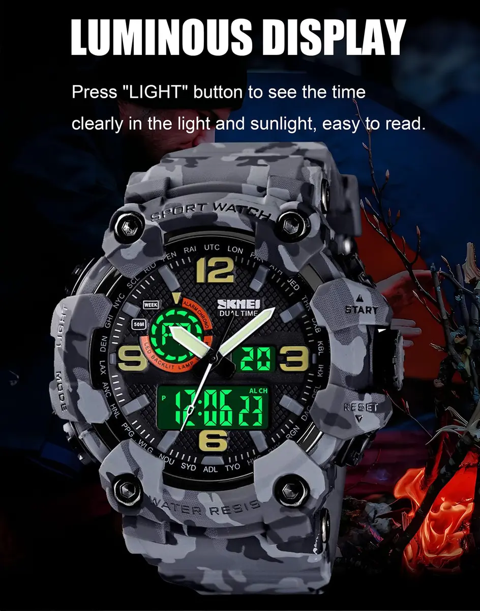 Gosasa Men's Multi-Function Military Sports Watch 51mm (2.01 in) | Dual Time Analog-Digital Alarm Chronograph - view 5