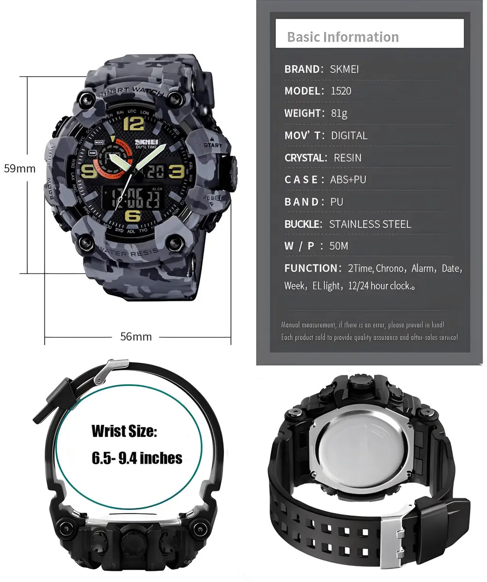 Gosasa Men's Multi-Function Military Sports Watch 51mm (2.01 in) | Dual Time Analog-Digital Alarm Chronograph - view 6