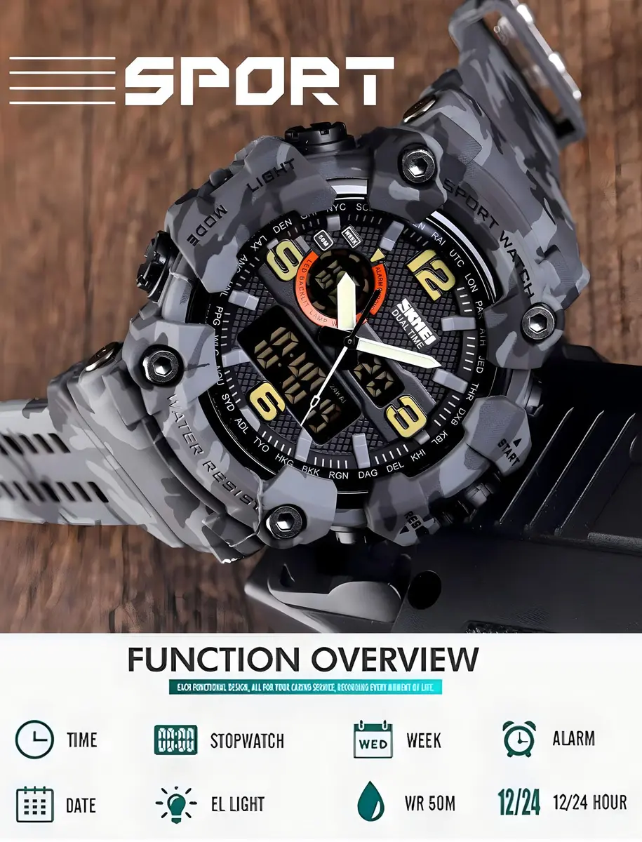 Gosasa Men's Multi-Function Military Sports Watch 51mm (2.01 in) | Dual Time Analog-Digital Alarm Chronograph - view 3