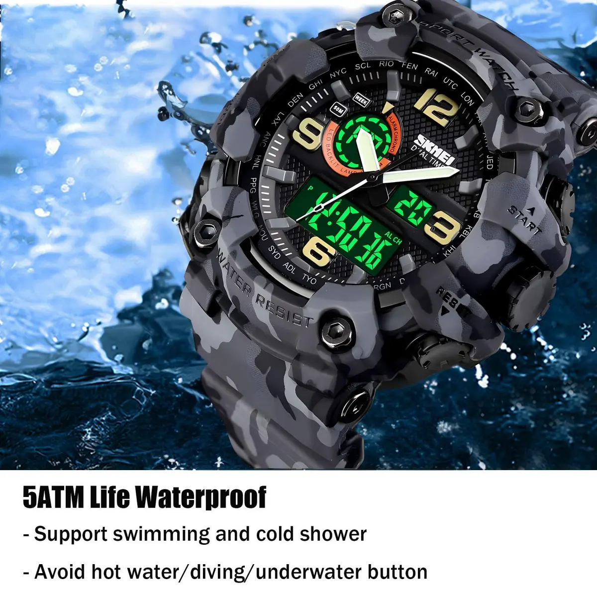 Gosasa Men's Multi-Function Military Sports Watch 51mm (2.01 in) | Dual Time Analog-Digital Alarm Chronograph - view 4