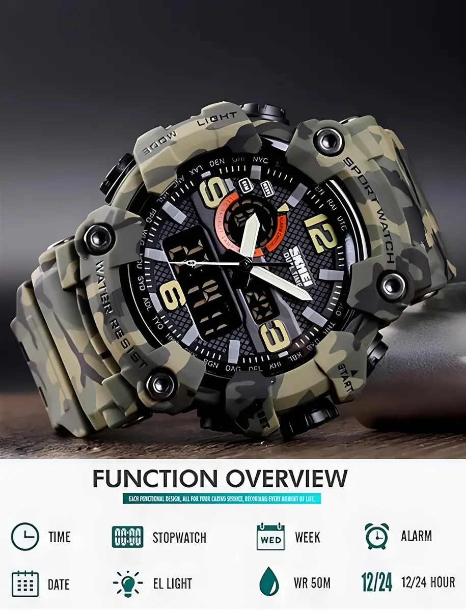 Gosasa Men's Large Face Outdoor Sports Watch 56mm (2.2in) | Dual Time Analog-Digital Display - view 5