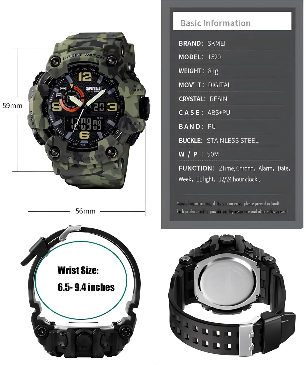 Gosasa Men's Large Face Outdoor Sports Watch 56mm (2.2in) | Dual Time Analog-Digital Display - view 6