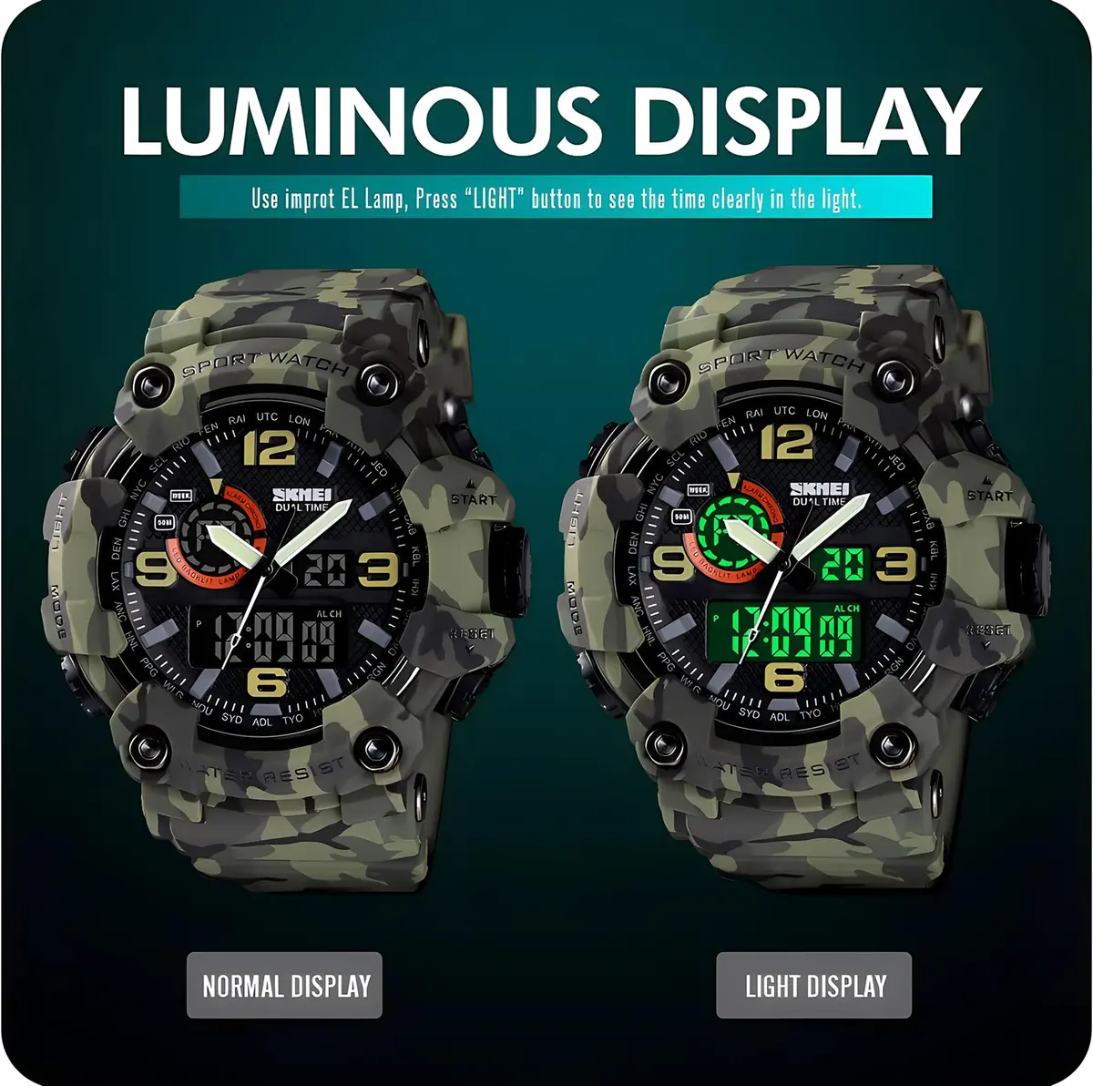 Gosasa Men's Large Face Outdoor Sports Watch 56mm (2.2in) | Dual Time Analog-Digital Display - view 3