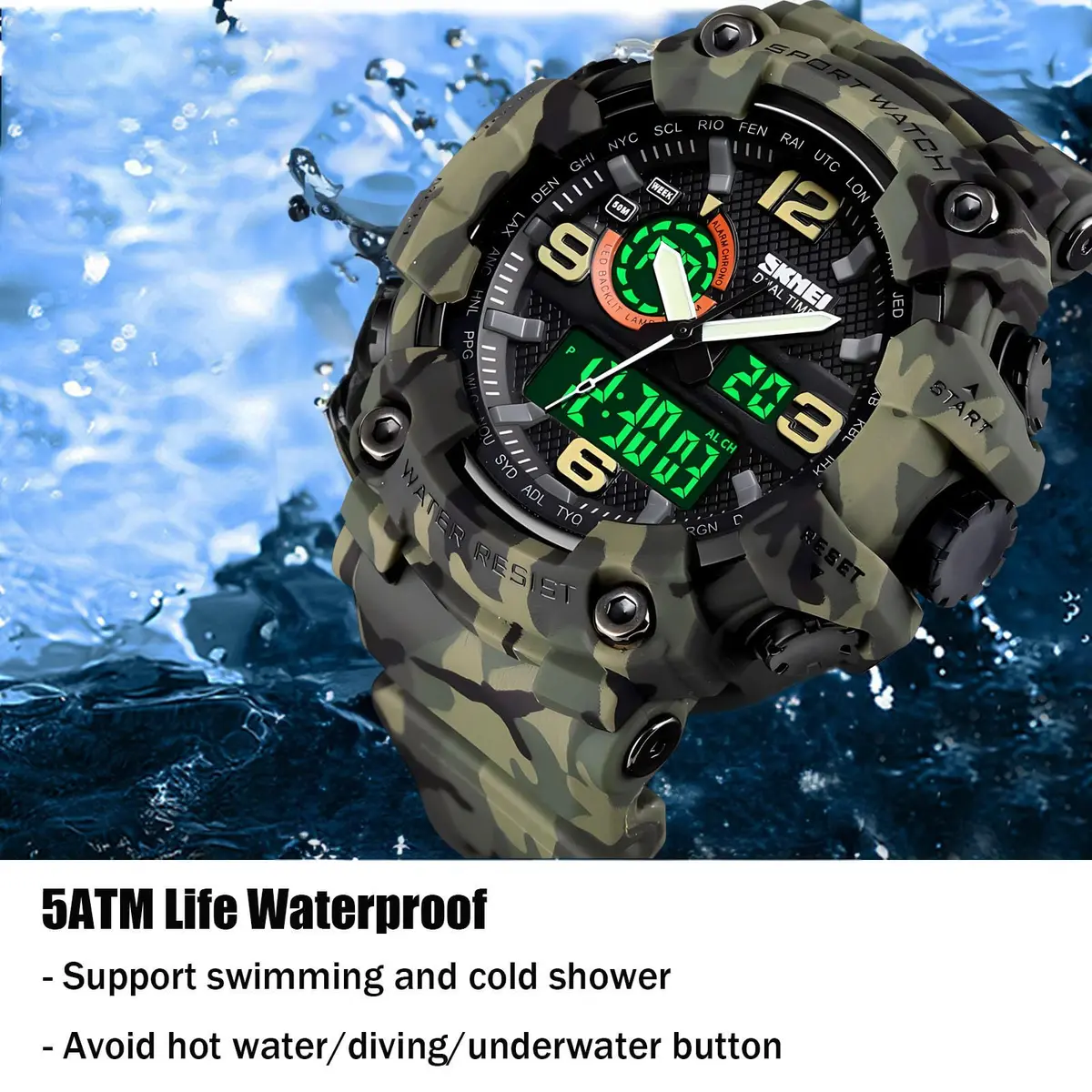 Gosasa Men's Large Face Outdoor Sports Watch 56mm (2.2in) | Dual Time Analog-Digital Display - view 4