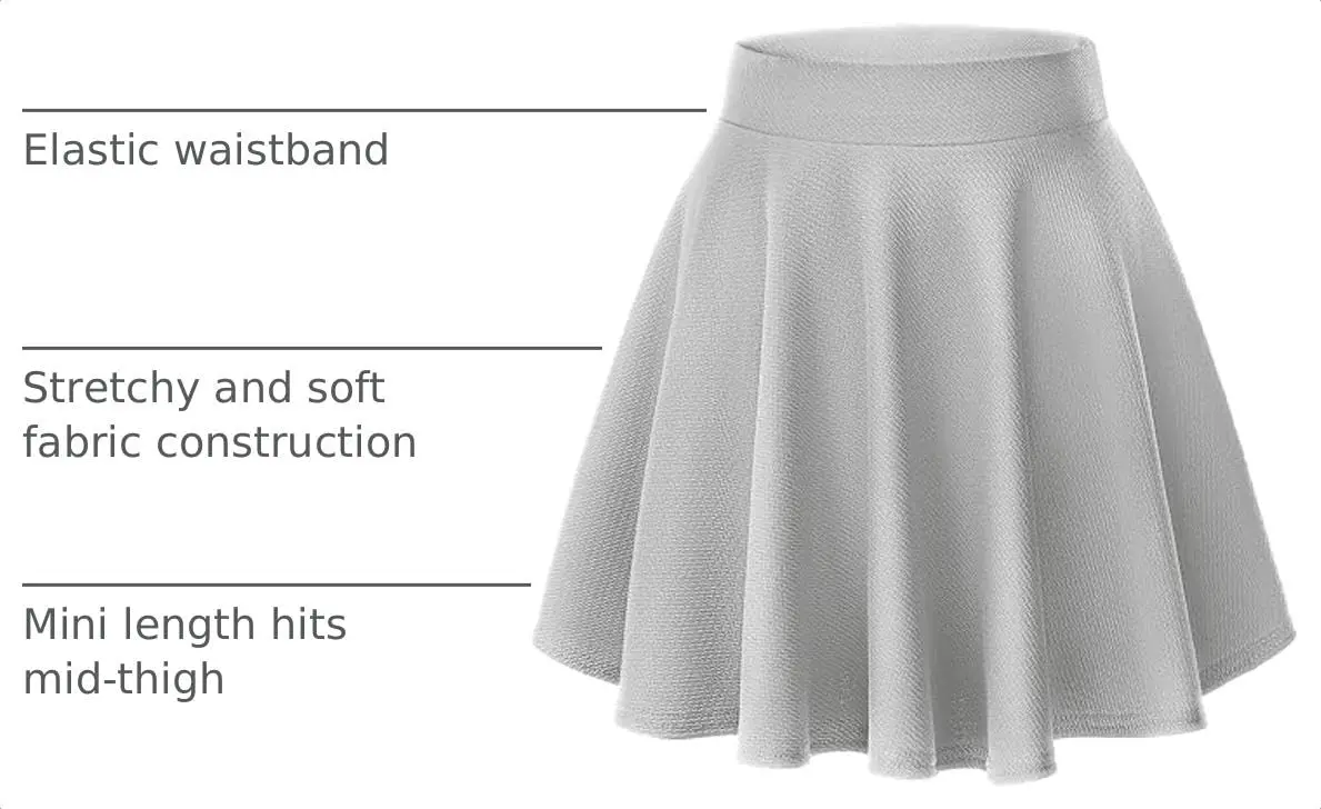 Urban CoCo Women's Basic Versatile Stretchy Flared Casual Mini Skater Skirt (Grey, M) | Comfortable & Stylish - view 4
