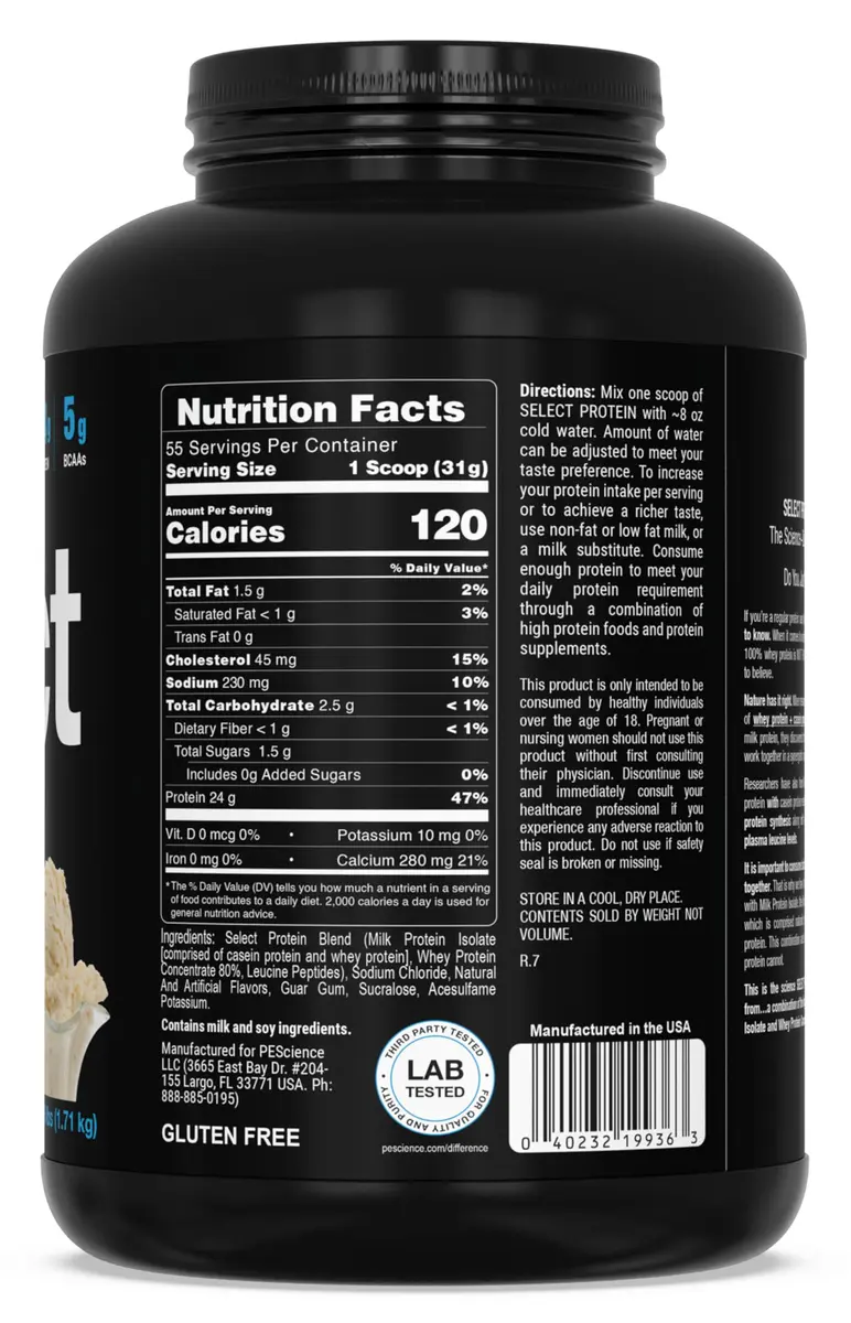 PEScience Select Protein Powder, Gourmet Vanilla, 55 Servings | High-Quality Milk & Casein Blend - view 7