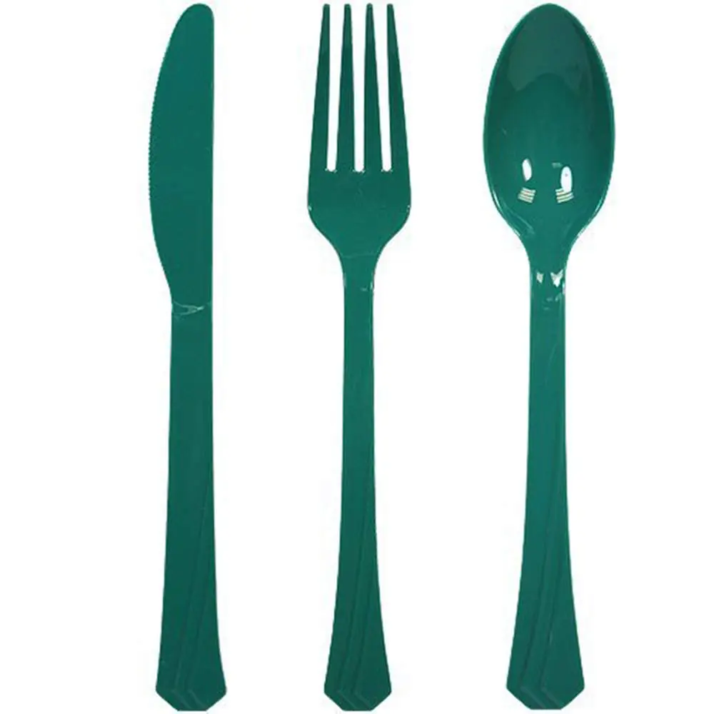 Tiger Chef Red Green White Christmas Flatware Set | Heavyweight Plastic Cutlery for Festive Gatherings - main product image