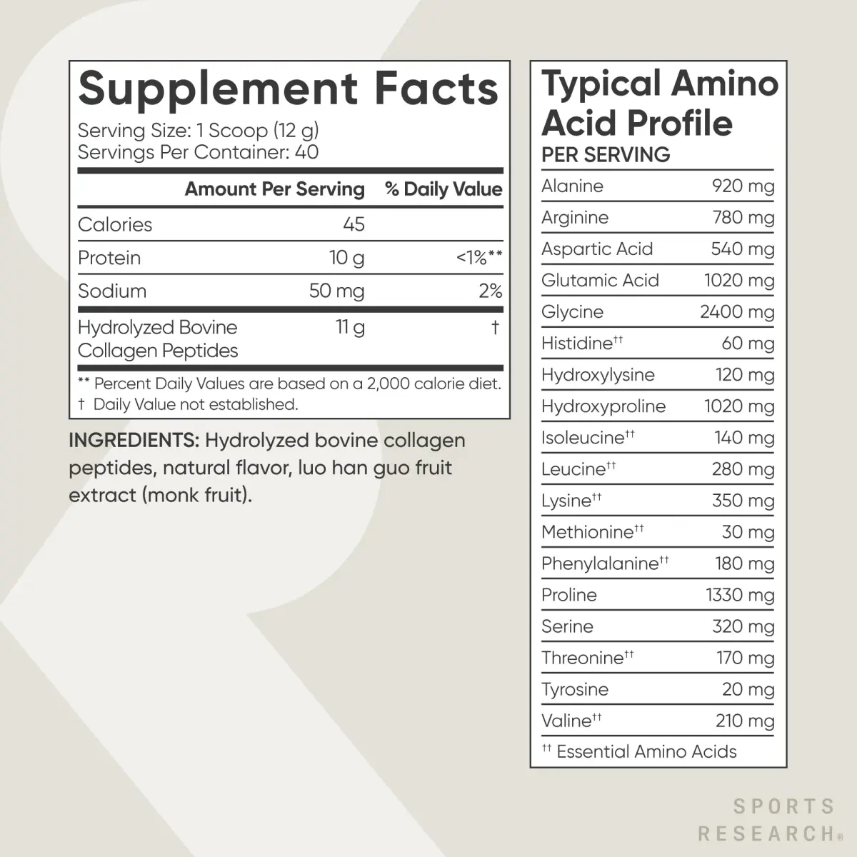 Sports Research Vanilla Collagen Peptides Protein Powder 480g (16.93oz) | 11g Type I & III Collagen per Scoop for Hair, Skin & Joints - view 5