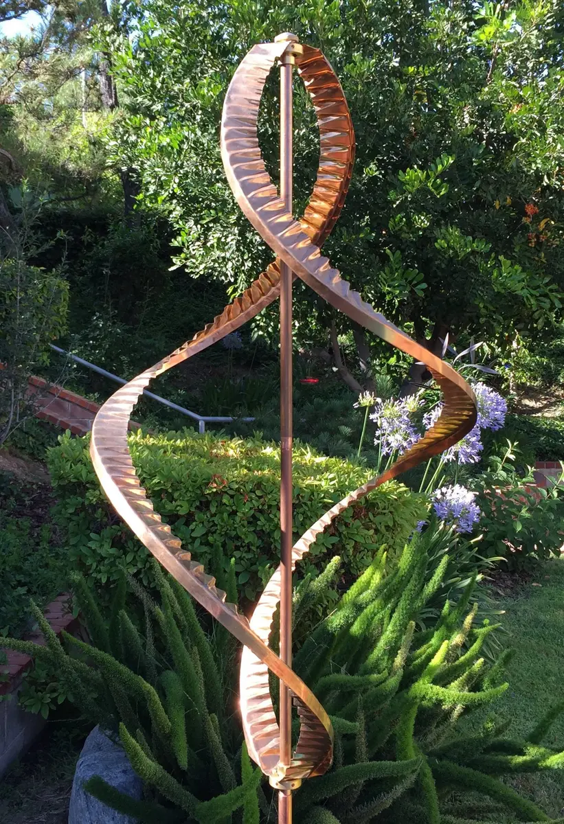 Stanwood Wind Sculpture Kinetic Dual Helix Copper | Heavy Duty Weatherproof Garden Art (7.5 ft) - view 3