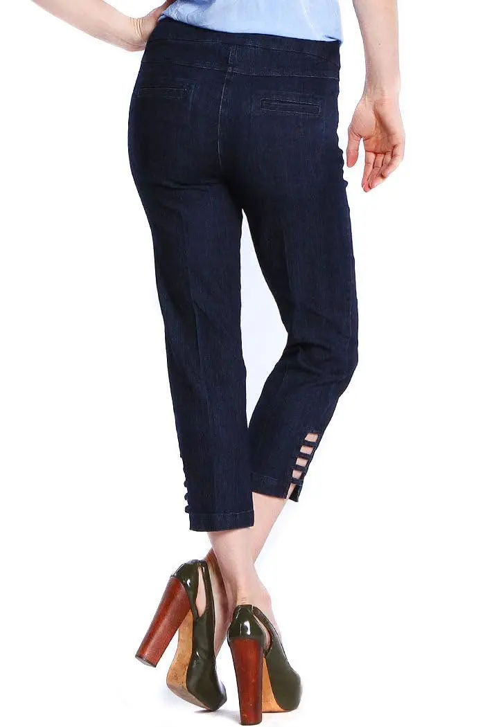SLIM-SATION Women's Pull-On Crop Pants, Tummy Control, Slim Fit, Denim, 14 | Comfortable Slimming Fit with Tummy Support - view 3