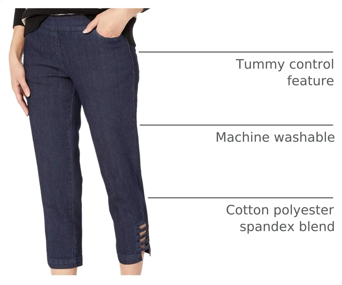 SLIM-SATION Women's Pull-On Crop Pants, Tummy Control, Slim Fit, Denim, 12 | Slimming, Comfortable & Stylish - view 4