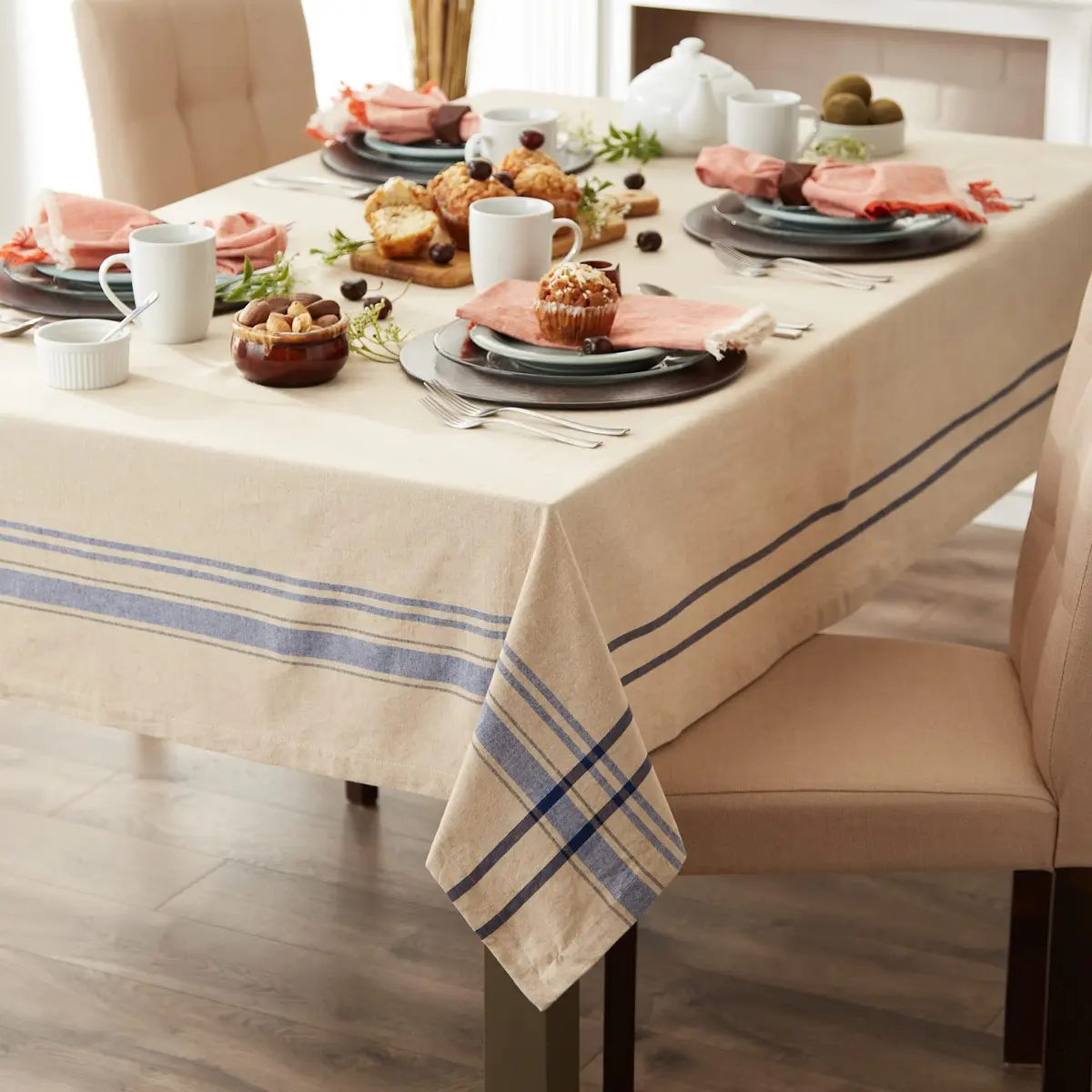 DII French Stripe Farmhouse Style Round Tablecloth 70" | Elegant Cotton Design for All Seasons - view 5