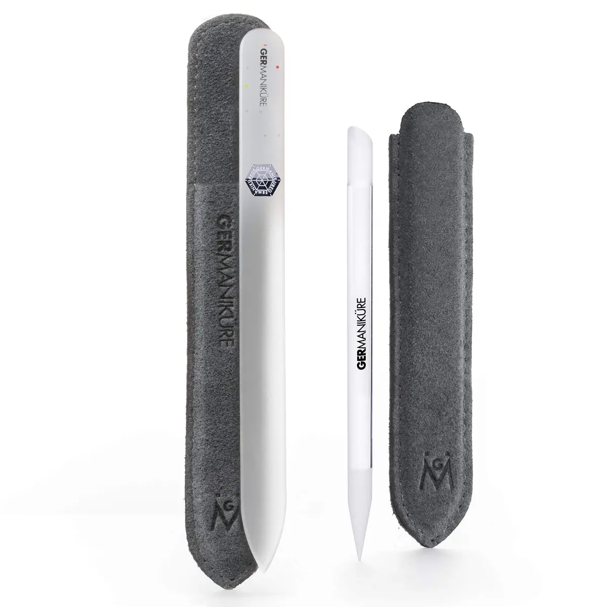 GERmanikure Glass Nail File & Cuticle Pusher Duo, White Nail File | Handcrafted Czech Glass for Natural & Acrylic Nails - main product image