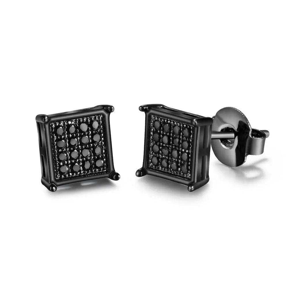 Tarsus 7mm Mens Square Earrings Black Stud Diamond Crystal | Stainless Steel - main product image