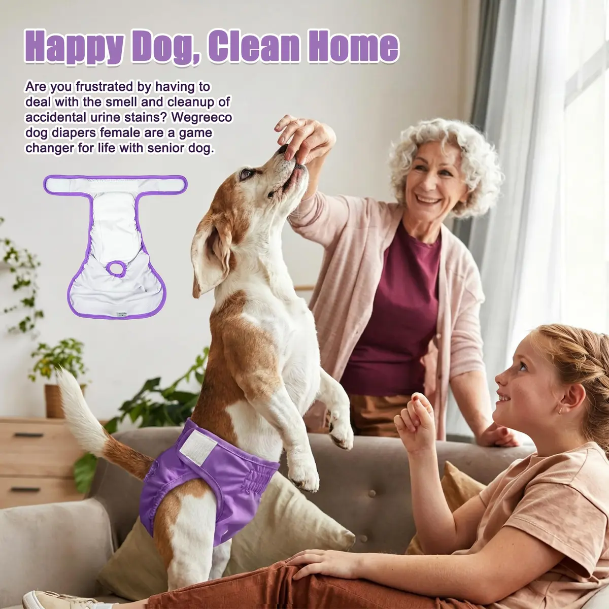 wegreeco Washable Female Dog Diapers, Medium | Reusable & Leak-Free for Heat & Incontinence - view 2