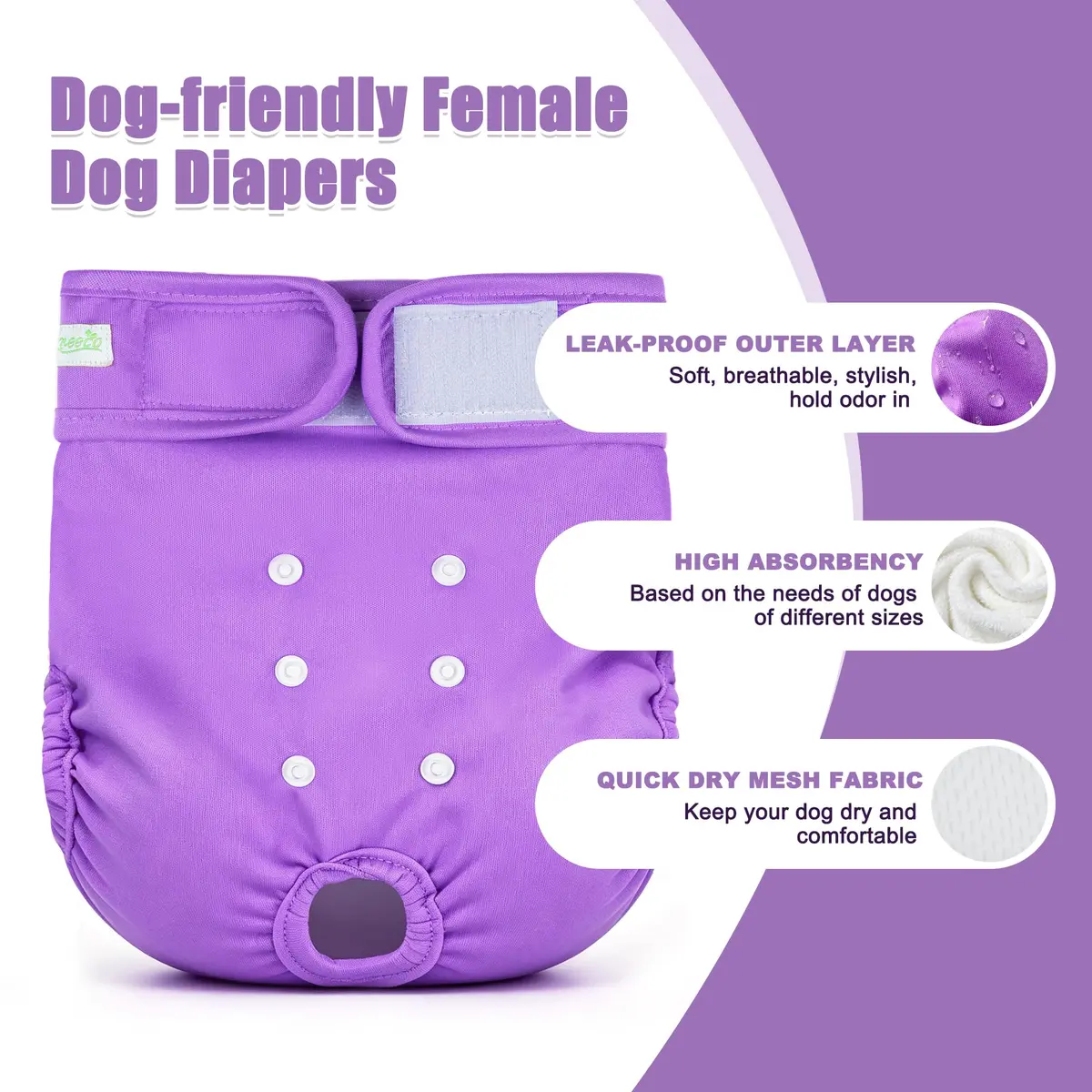 wegreeco Washable Female Dog Diapers Pack of 3 | Large, Extra Large & XX-Large, Reusable & Comfortable (70-120c) - view 3