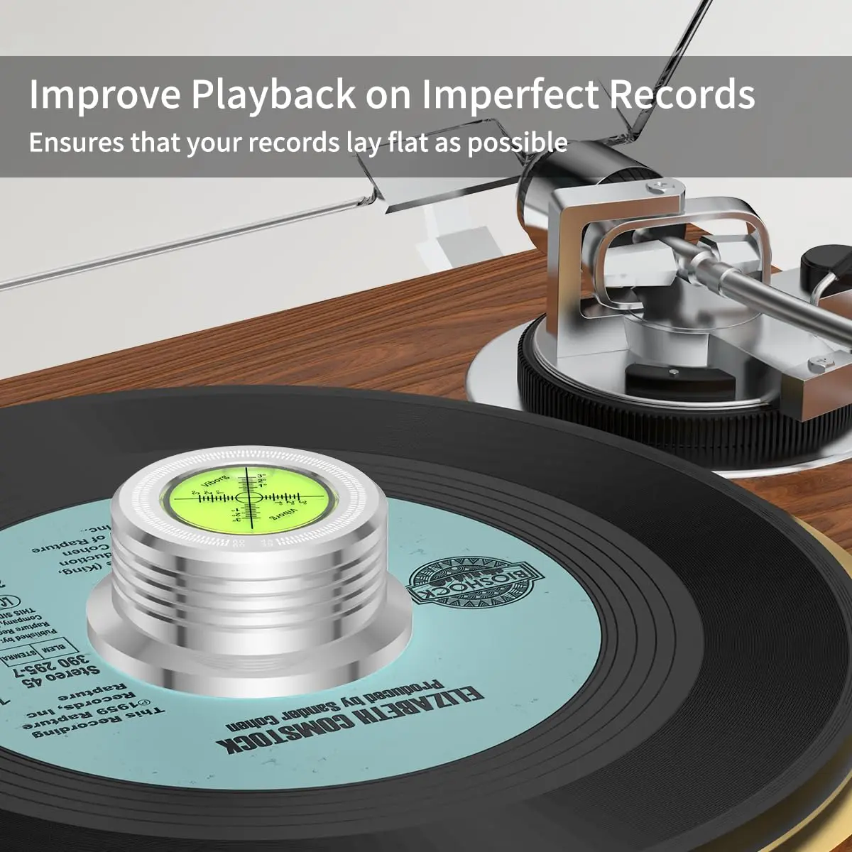 Viborg LP628S Turntable Record Weight Stabilizer 280g (9.9 oz) Silver | Vibration-Proof Vinyl Clamp with Bubble Level - view 5