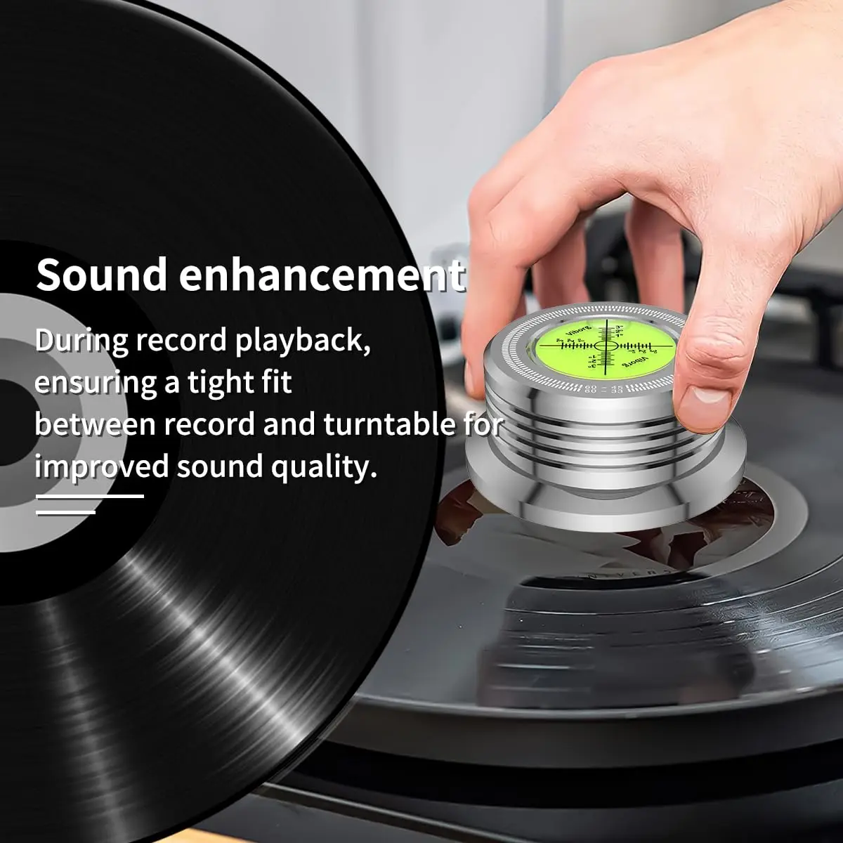 Viborg LP628S Turntable Record Weight Stabilizer 280g (9.9 oz) Silver | Vibration-Proof Vinyl Clamp with Bubble Level - view 4