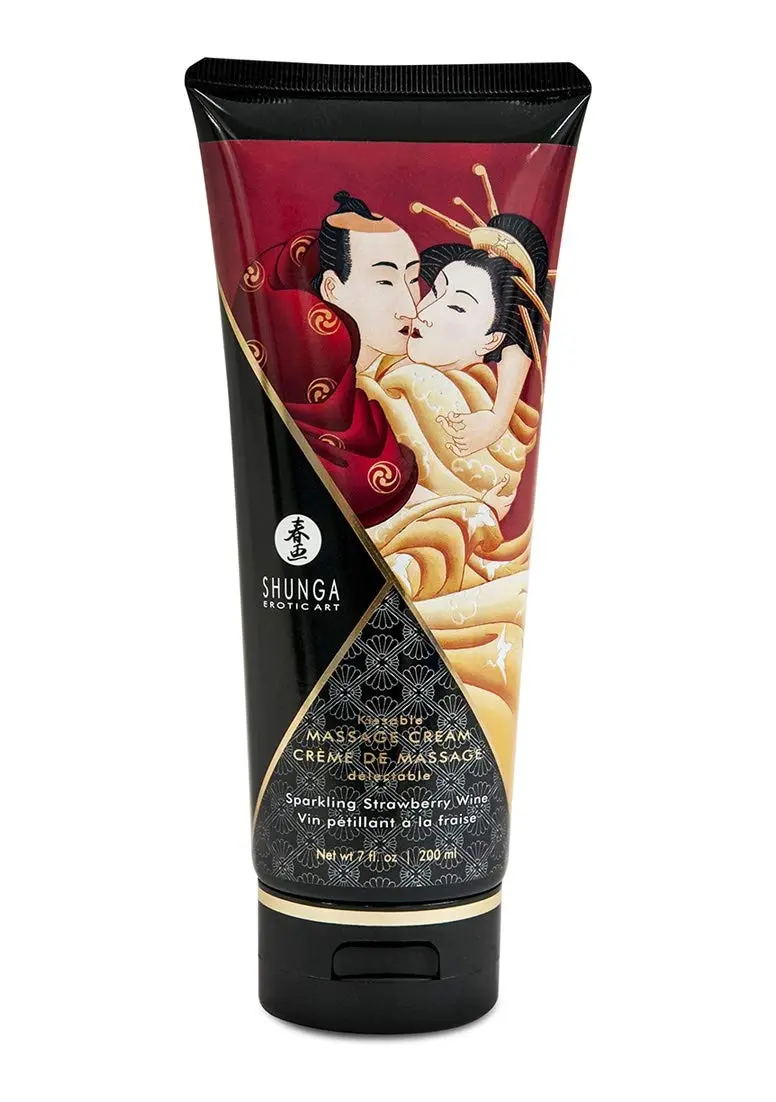 Shunga Kissable Massage Cream, Sparkling Strawberry Wine, 200ml | Edible, Moisturizing & Long Lasting - main product image
