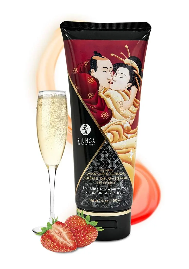 Shunga Kissable Massage Cream, Sparkling Strawberry Wine, 200ml | Edible, Moisturizing & Long Lasting - view 2