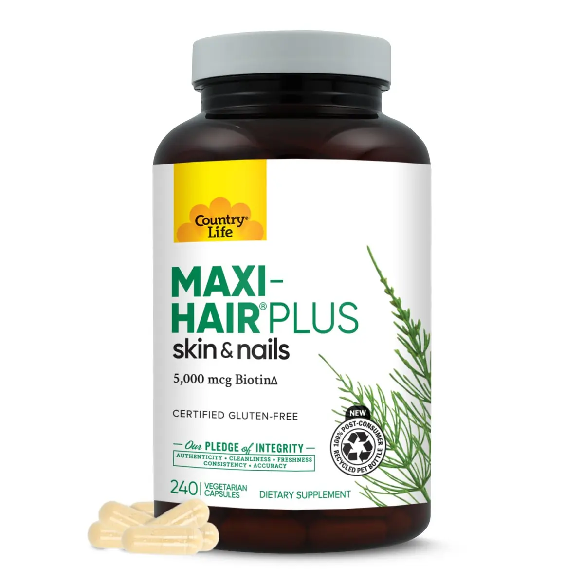 Country Life Maxi-Hair Plus 5000 mcg Biotin | Supports Healthy Hair, Skin & Nails (240 Vegetarian Capsules) - main product image