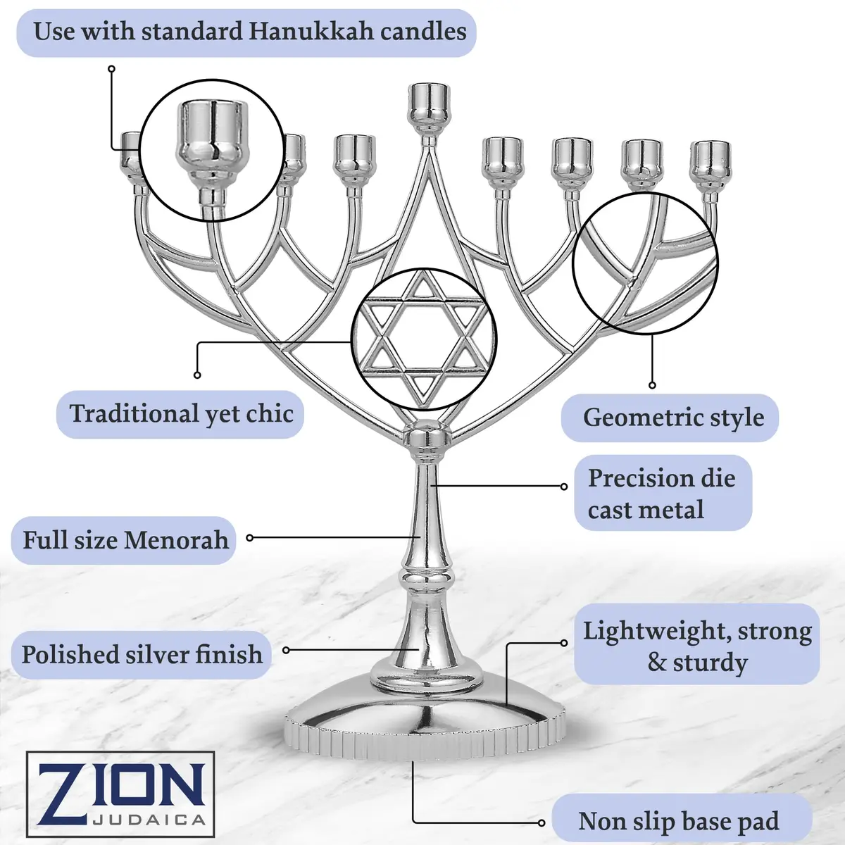 Zion Judaica Ltd Last Minute Complete Hanukkah Menorah Kit - 9" Menorah, 44 Candles, Dreidels, Gelt, Guide | Judaica Gift - view 5