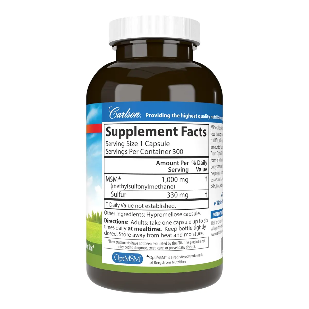 Carlson M-S-M Sulfur 1000 mg | Vegetarian Capsules for Joint & Skin Health - view 2