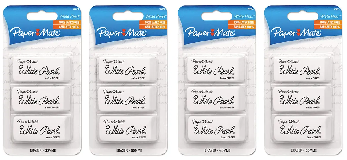 Paper Mate White Pearl Latex-Free Plastic Eraser Pack of 4 | Precise, Smudge-Resistant Correction Tool - main product image