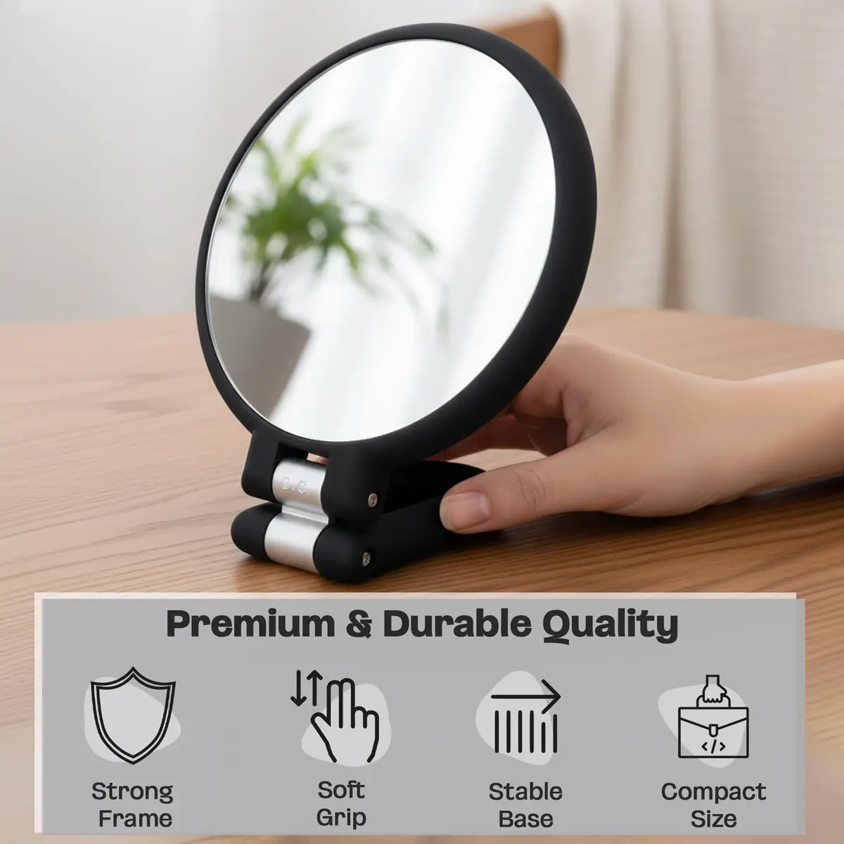DC DANIELLE 3-in-1 Folding Hand Held Compact Travel Makeup Mirror, 15x Magnification, Black - view 5