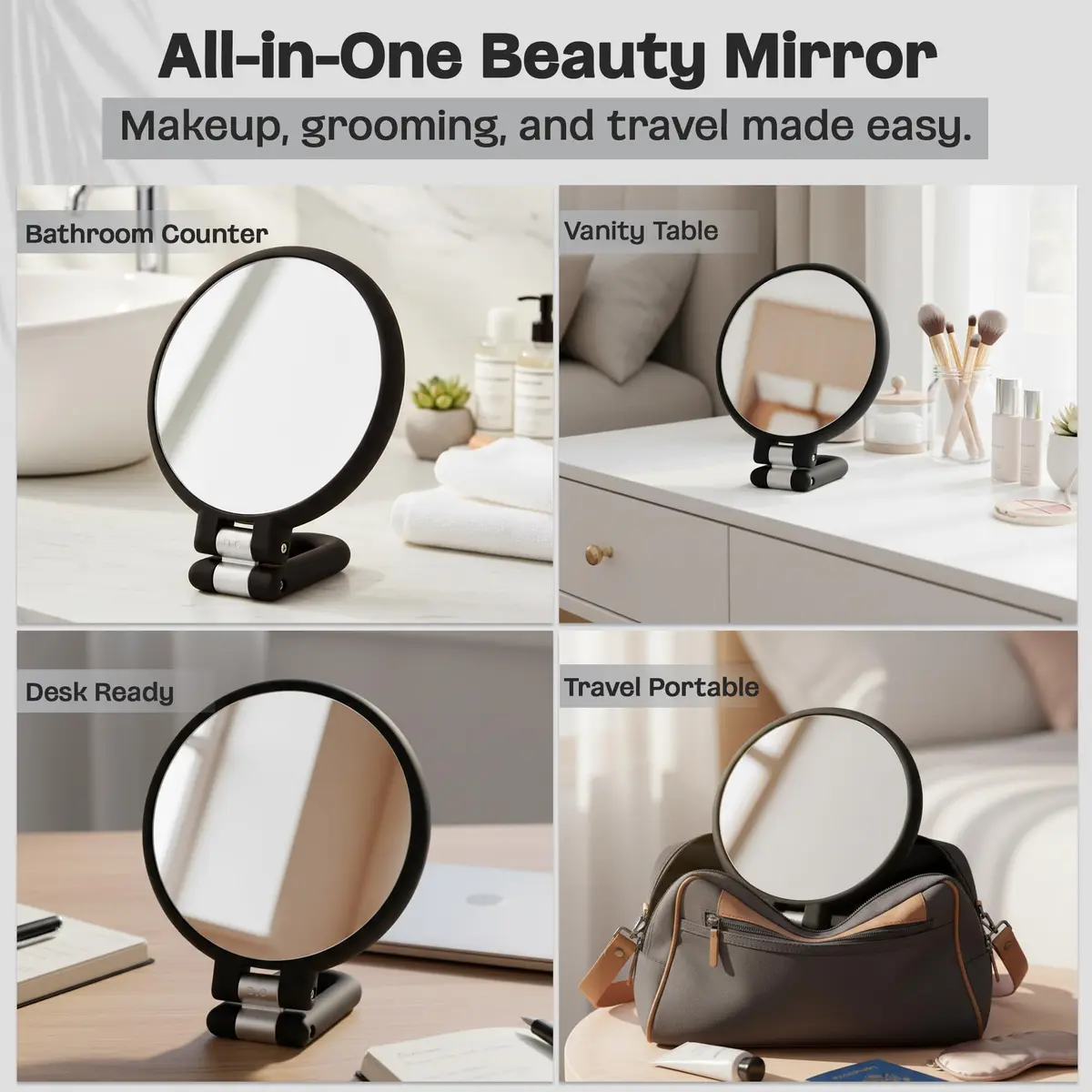 DC DANIELLE 3-in-1 Folding Hand Held Compact Travel Makeup Mirror, 15x Magnification, Black - view 6