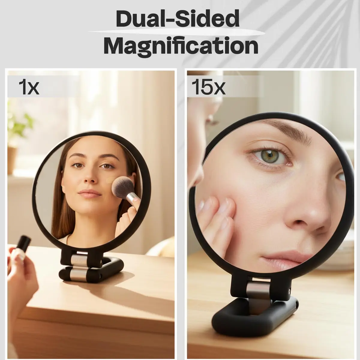 DC DANIELLE 3-in-1 Folding Hand Held Compact Travel Makeup Mirror, 15x Magnification, Black - view 2