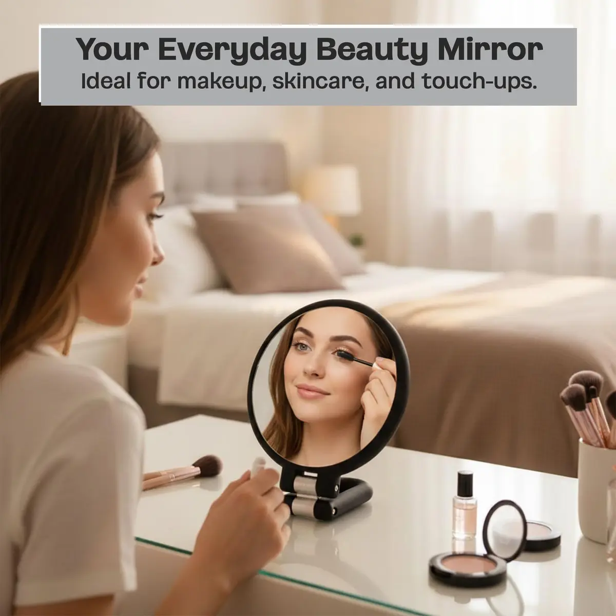 DC DANIELLE 3-in-1 Folding Hand Held Compact Travel Makeup Mirror, 15x Magnification, Black - view 3