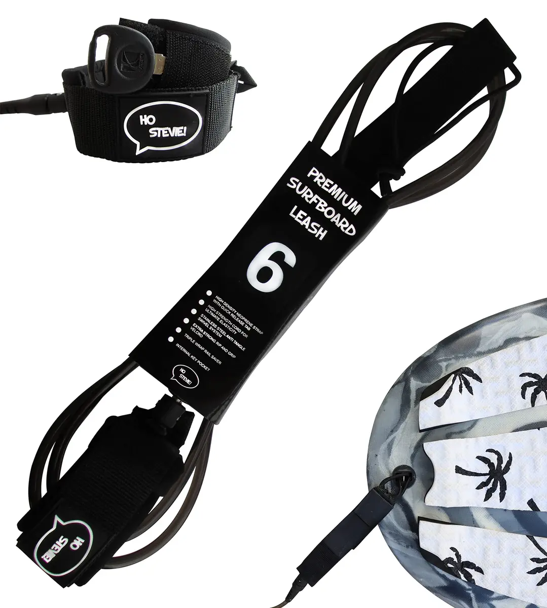 Ho Stevie! Premium Surf Leash - No Tangles, No Lost Surfboard - Hi-Strength Lightweight 1/4" Cord - Feels Like Surfing Leashless - 6/7/8/9 Feet | Ultimate Strength & Comfort - main product image