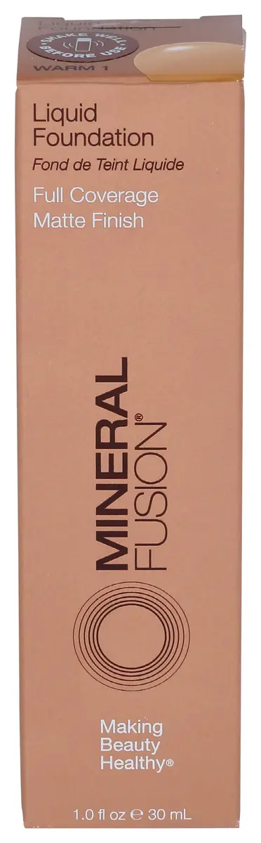 Mineral Fusion Full Coverage Foundation, Liquid Foundation - Warm 1 | Lightweight Matte Finish, 12 Hr Hydration, Vegan - main product image