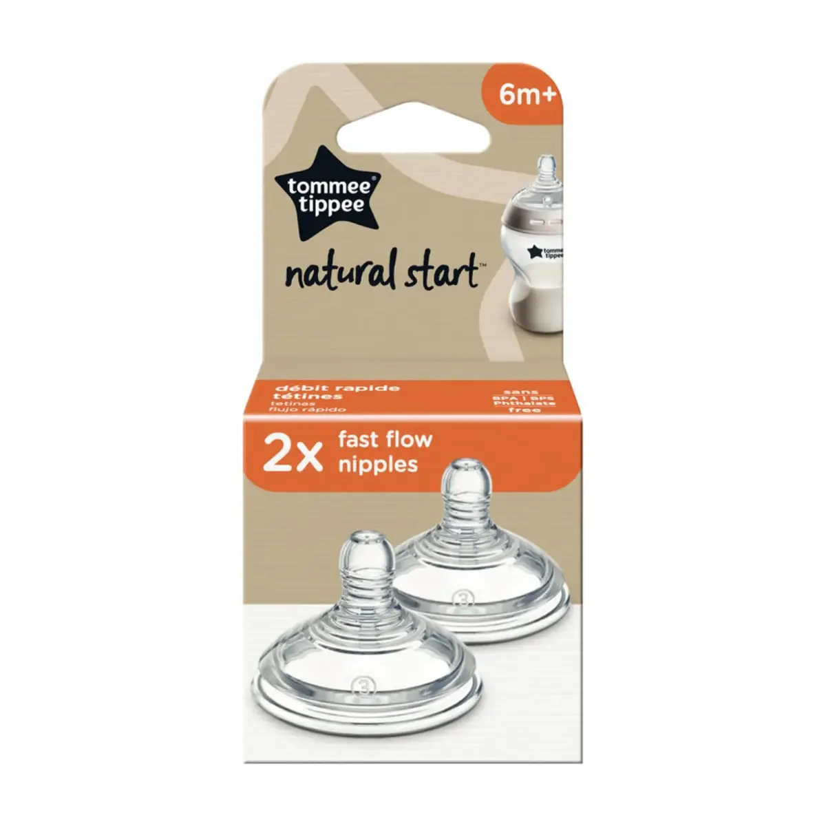 Tommee Tippee Natural Start Bottle Nipples Fast Flow 6m+ 2 Count (Pack of 1) | Breast-Like Silicone for Natural Latch - view 8