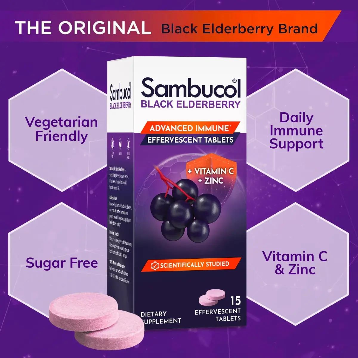 Sambucol Black Elderberry Effervescent Tablets 15 Count | Immune Support with Vitamin C & Zinc - view 4