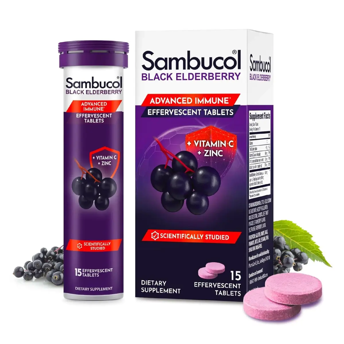 Sambucol Black Elderberry Effervescent Tablets 15 Count | Immune Support with Vitamin C & Zinc - main product image