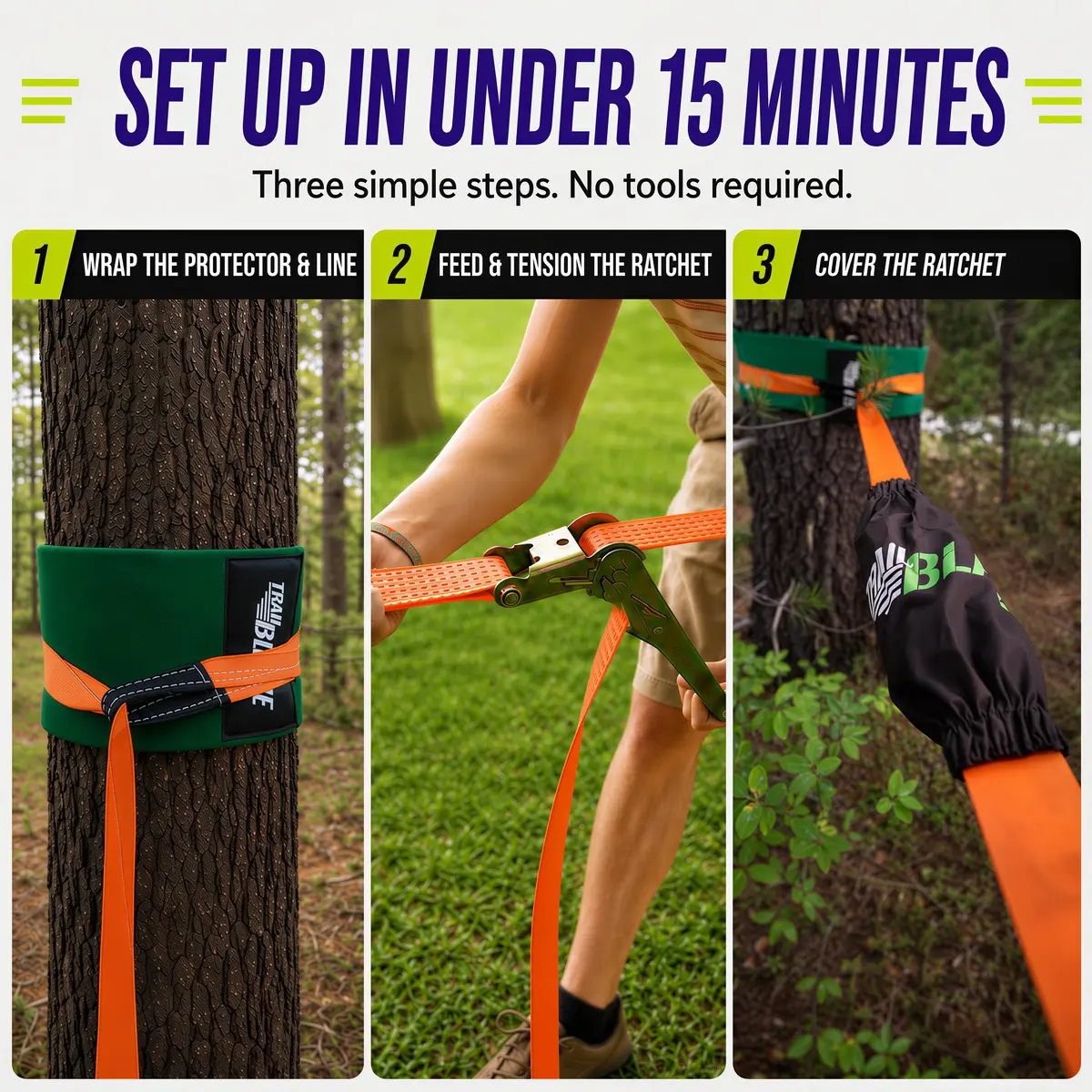 Trailblaze Complete Slackline Kit - 60ft Backyard Rope for Kids & Adults | Easy Setup, 11,000 lb Webbing, 5 Yr Warranty - view 6