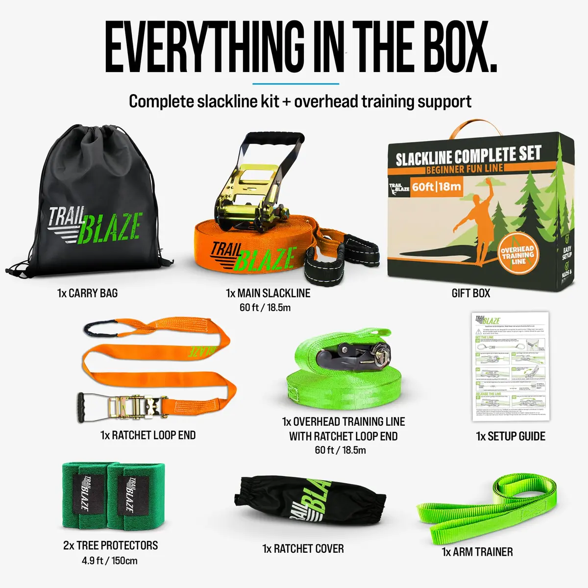 Trailblaze Complete Slackline Kit - 60ft Backyard Rope for Kids & Adults | Easy Setup, 11,000 lb Webbing, 5 Yr Warranty - view 8