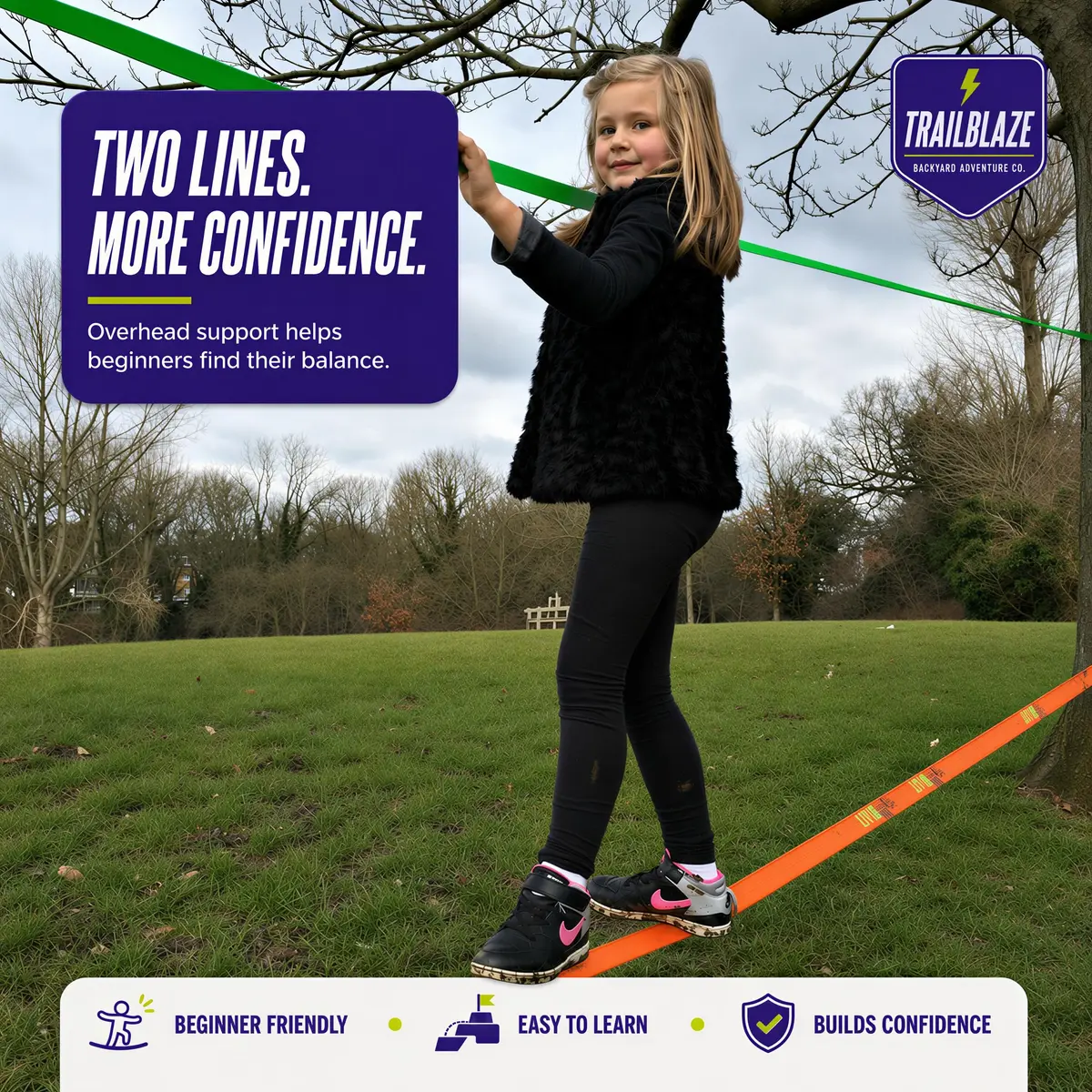 Trailblaze Complete Slackline Kit - 60ft Backyard Rope for Kids & Adults | Easy Setup, 11,000 lb Webbing, 5 Yr Warranty - view 2