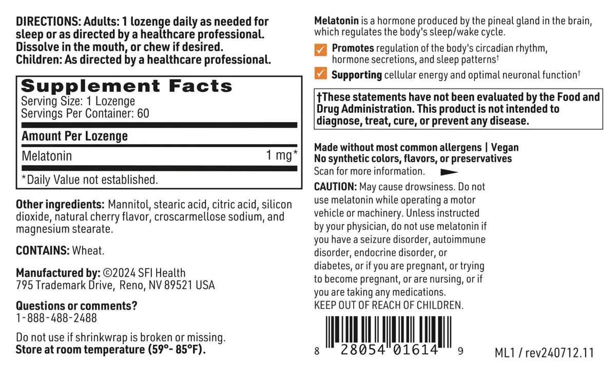 SFI Health Melatonin Lozenge 60 Dissolvable Tablets | Fast-Acting Sleep Support Cherry Flavor - view 5