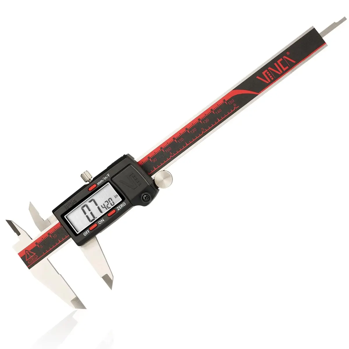 VINCA IP54 Grade Digital Caliper, DCLA-0605 6 Inch/150mm, Inch/Millimeter/Fraction Conversion, Stainless Steel, Large LCD Screen - main product image