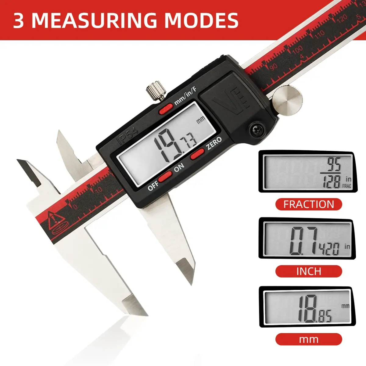 VINCA IP54 Grade Digital Caliper, DCLA-0605 6 Inch/150mm, Inch/Millimeter/Fraction Conversion, Stainless Steel, Large LCD Screen - view 2