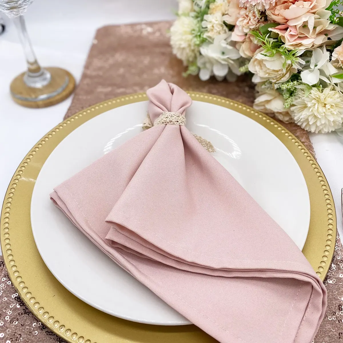 Your Chair Covers 20" x 20" Blush Polyester Napkins | Elegant Washable Dinner Fabric - view 3